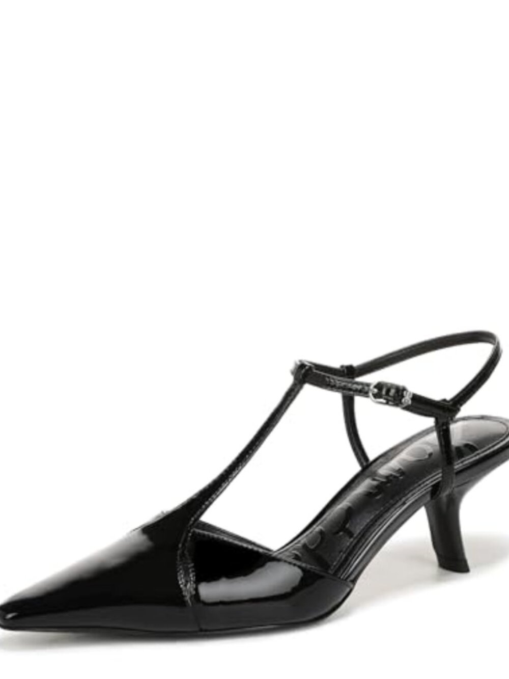Kitten Heel Pump Pointed Toe T-Strap Buckle Sleek Sophisticated